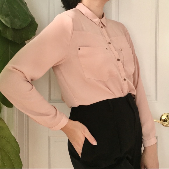 Blush Pink Button Down Shirt w Copper Buttons - Picture 2 of 9